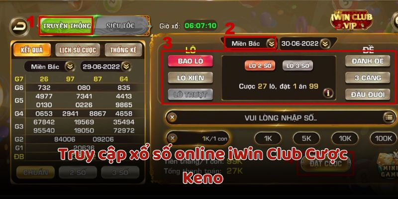 Truy cập xổ số online iWin Club Cược Keno